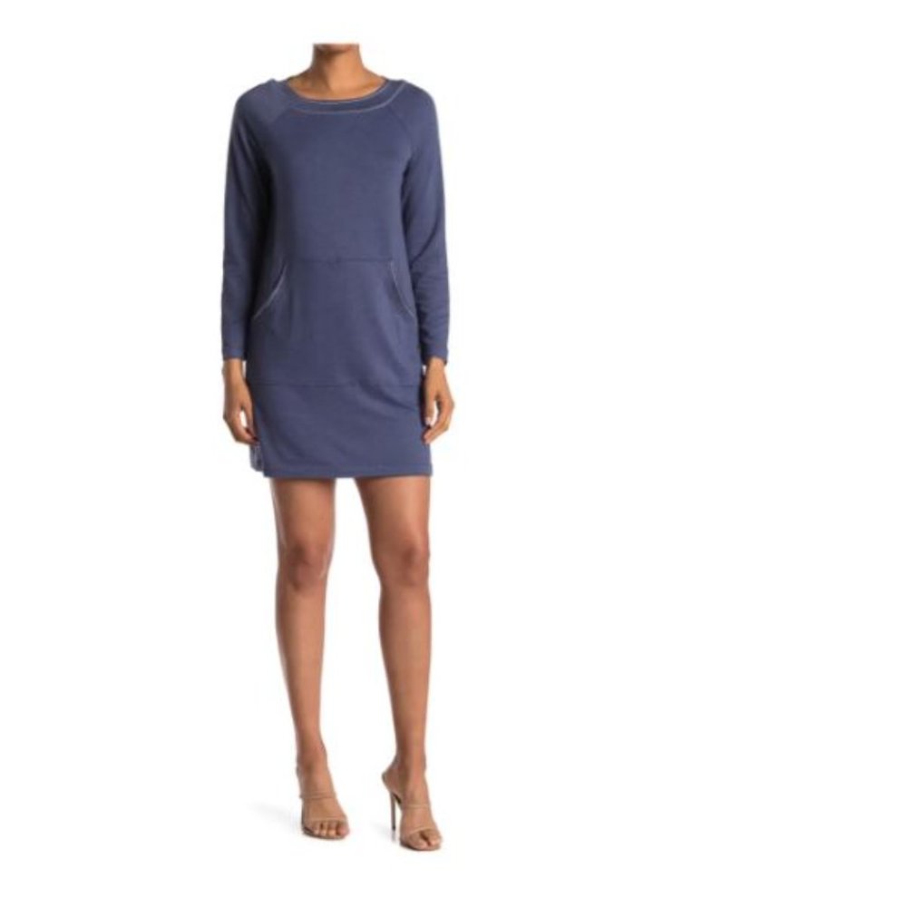 Max Studio Terry Knit Blue Soft Sweater Shirt Dress